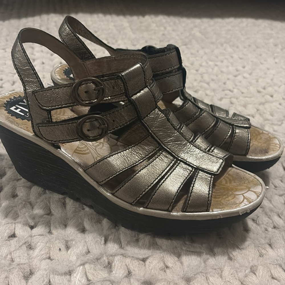 Fly London Metallic Wedge Sandals